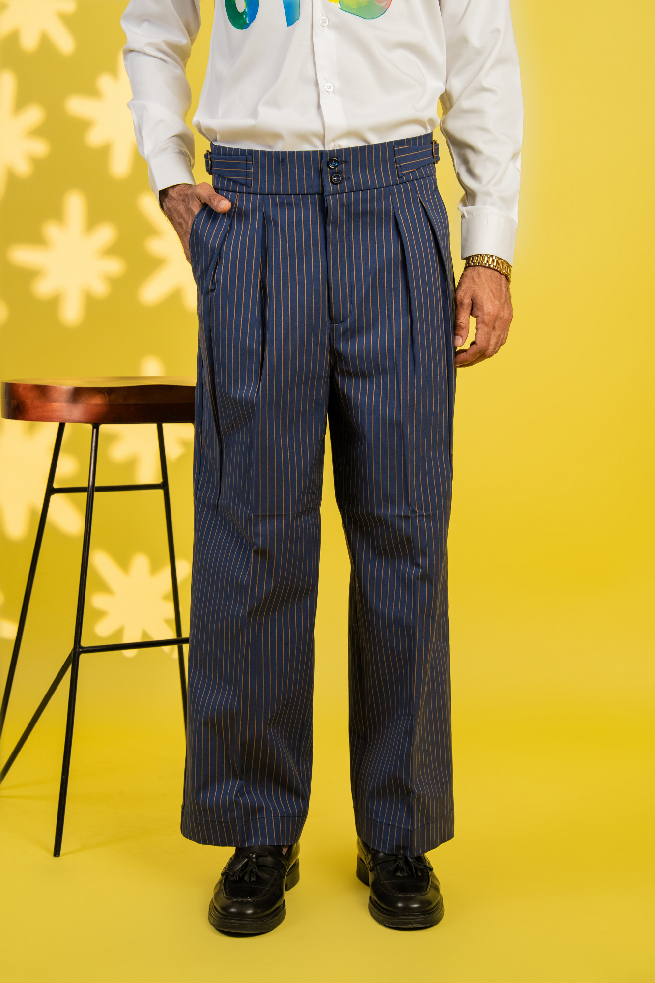 Striped Korean Wide Leg Pants In Blue
