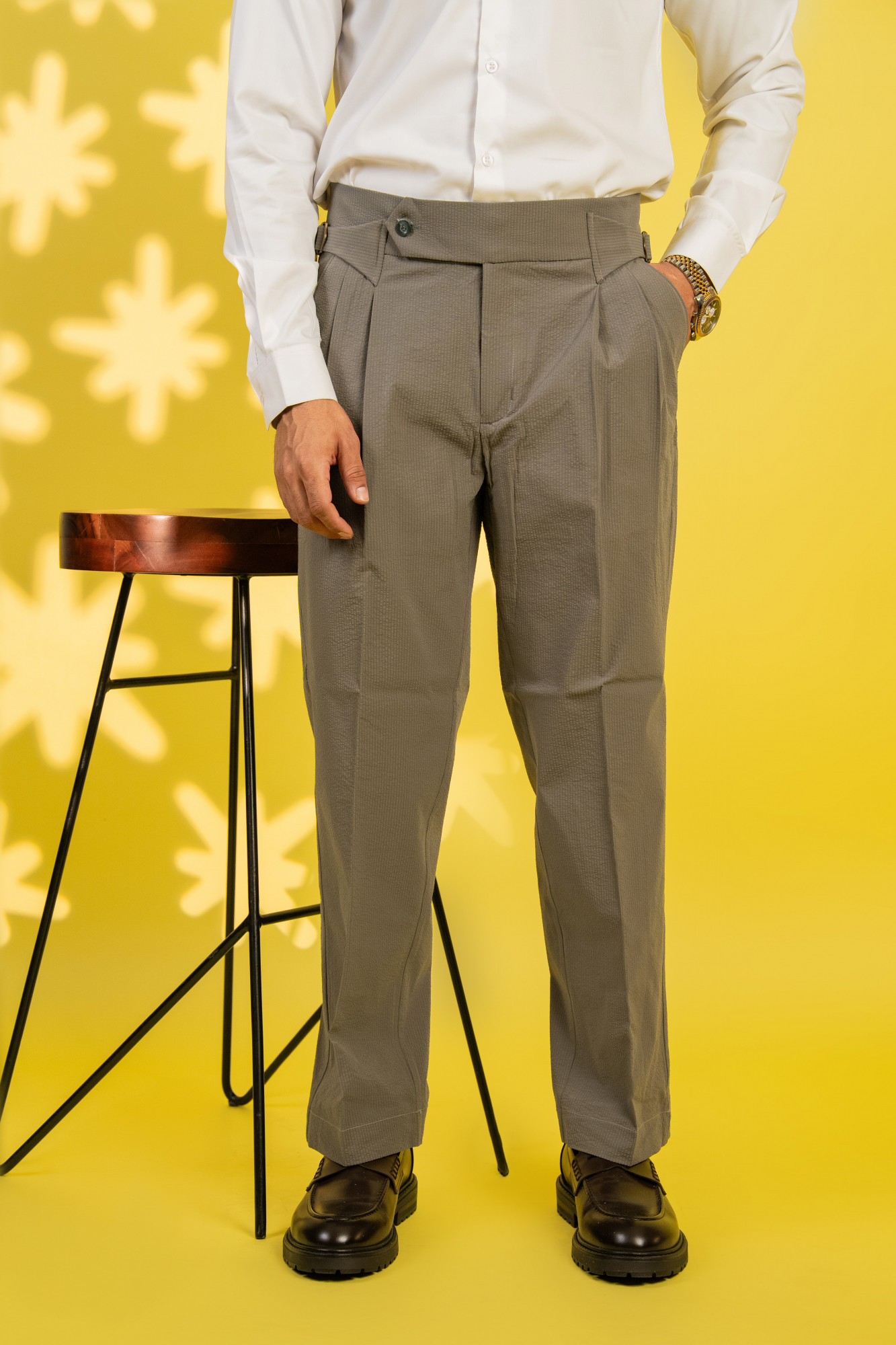 Bubble Textured Gurkha Pants In Grey