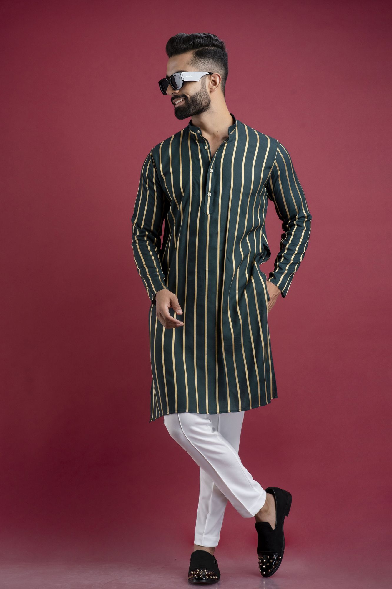 Striped Kurta In Green