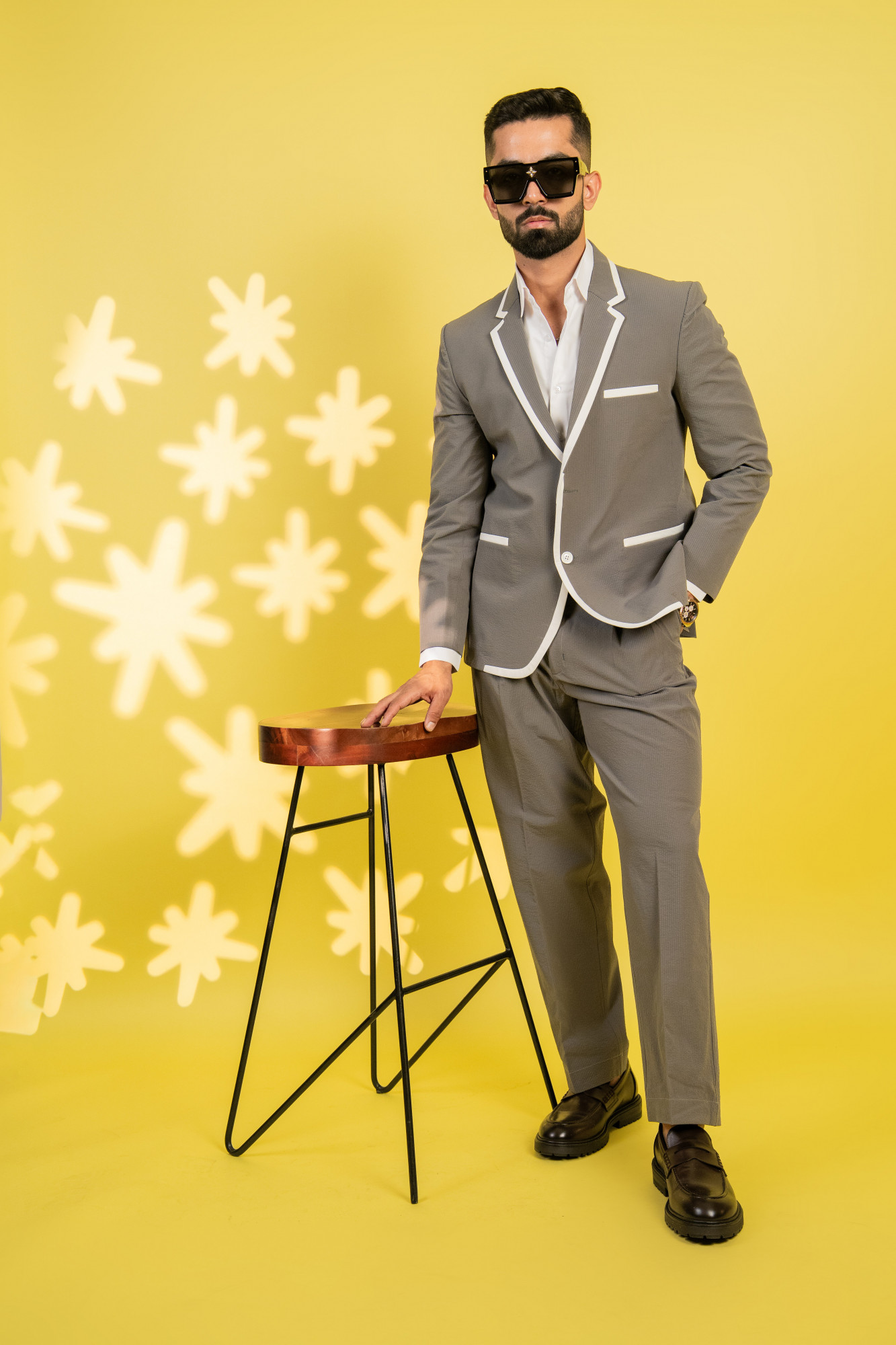 Bubble Textured Laced Blazer In Grey