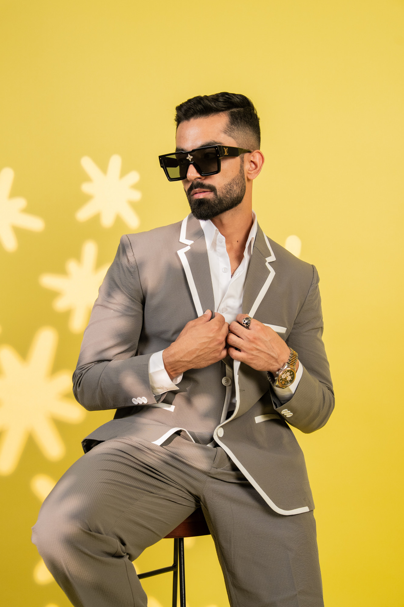 Bubble Textured Laced Blazer In Grey