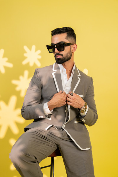 Bubble Textured Laced Blazer In Grey