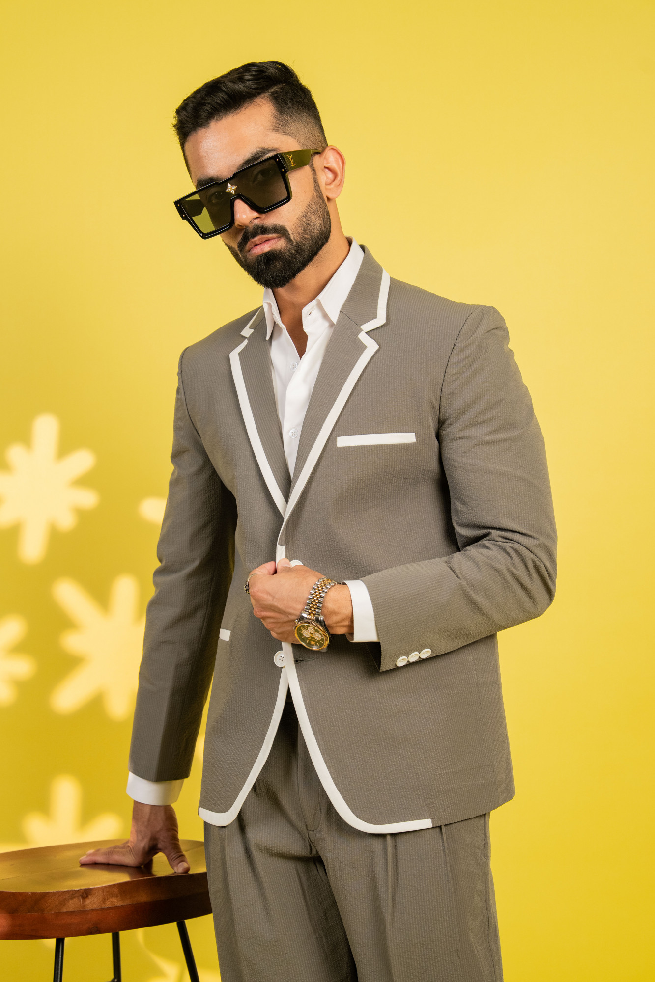 Bubble Textured Laced Blazer In Grey