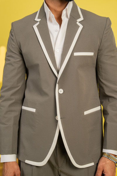 Bubble Textured Laced Blazer In Grey