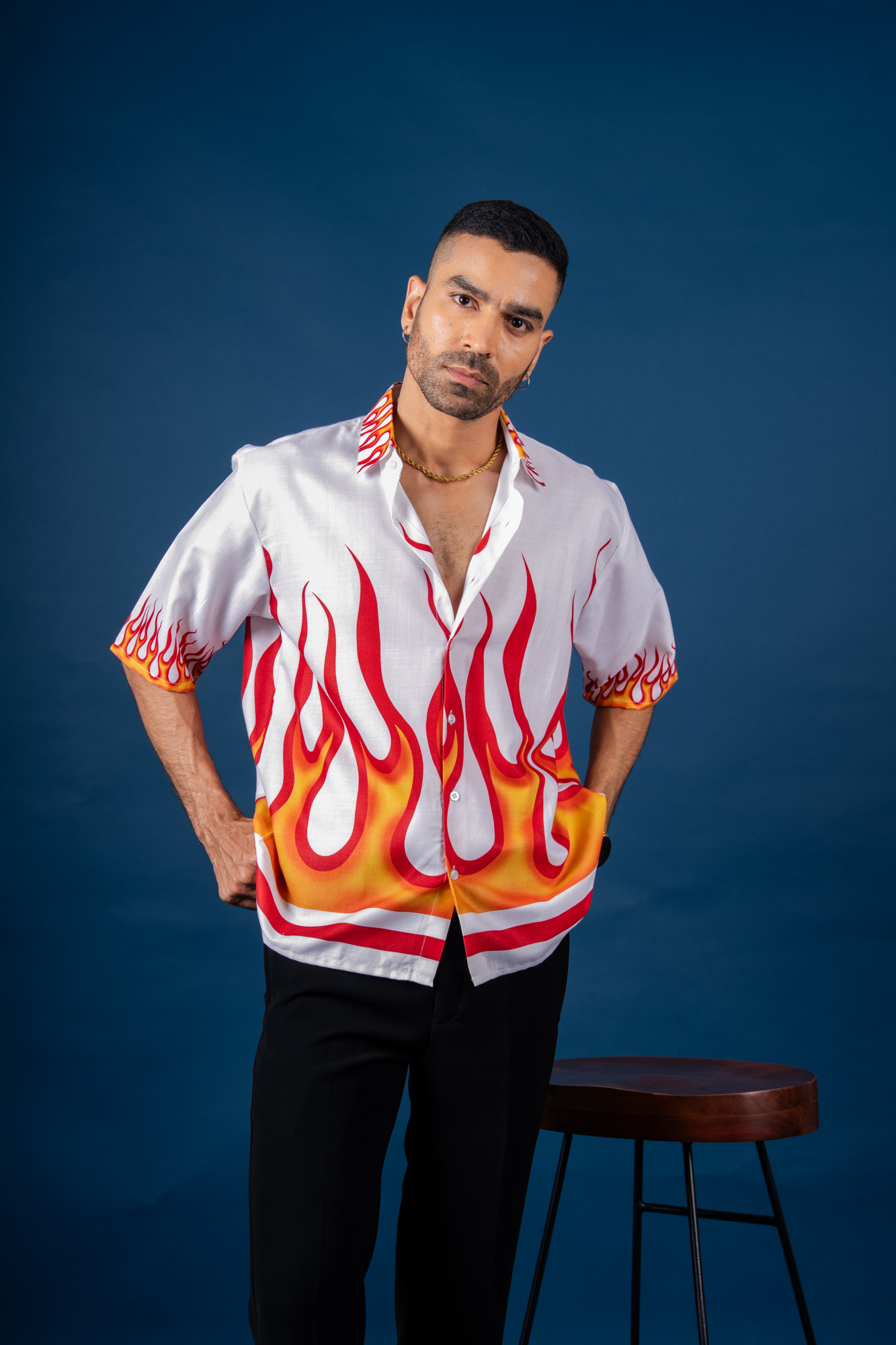 Fire Print Shirt In White