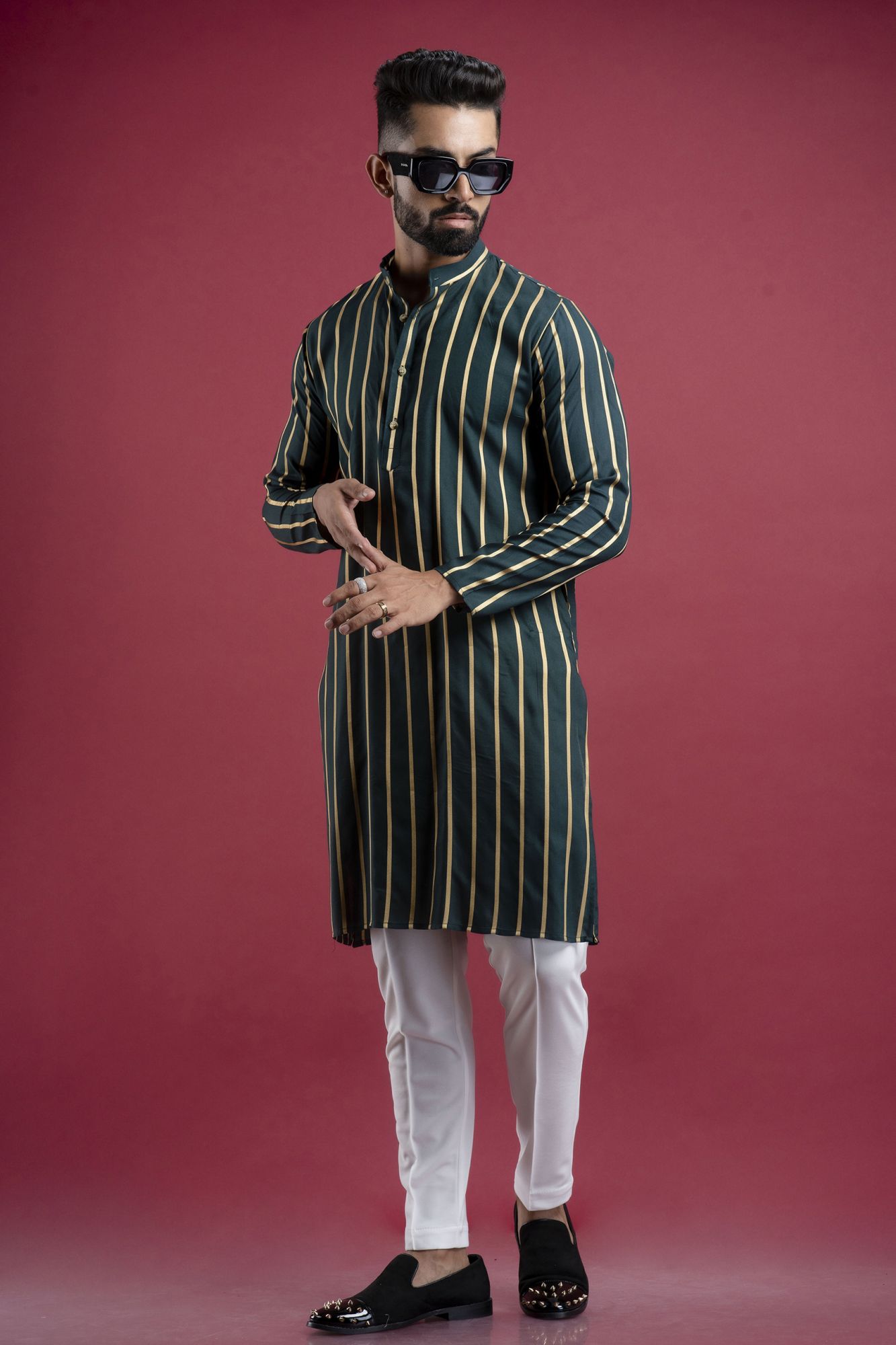 Striped Kurta In Green