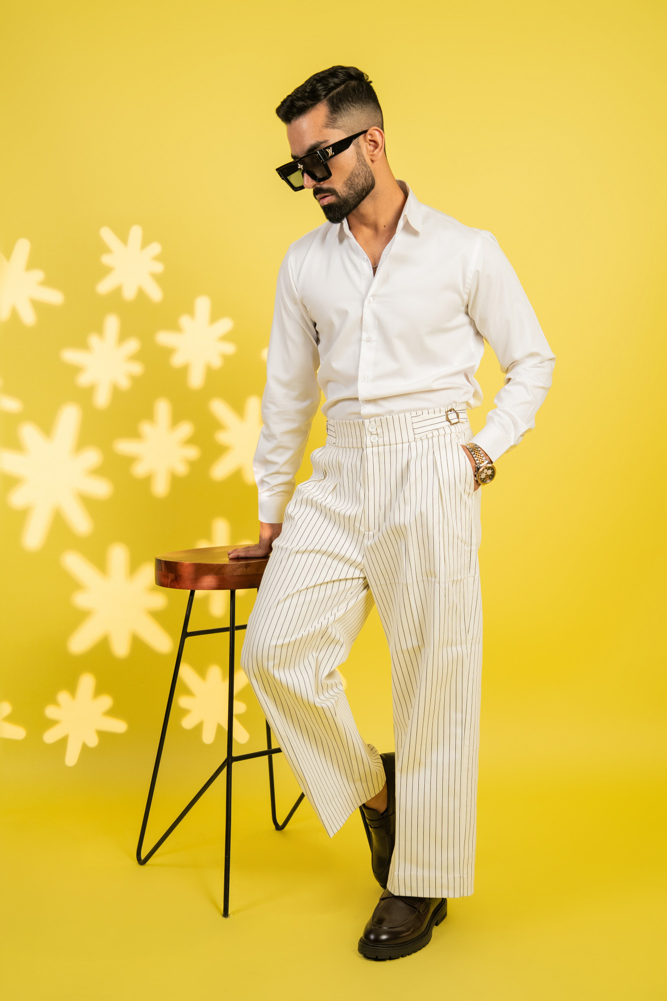 Striped Korean Wide leg Pants In White