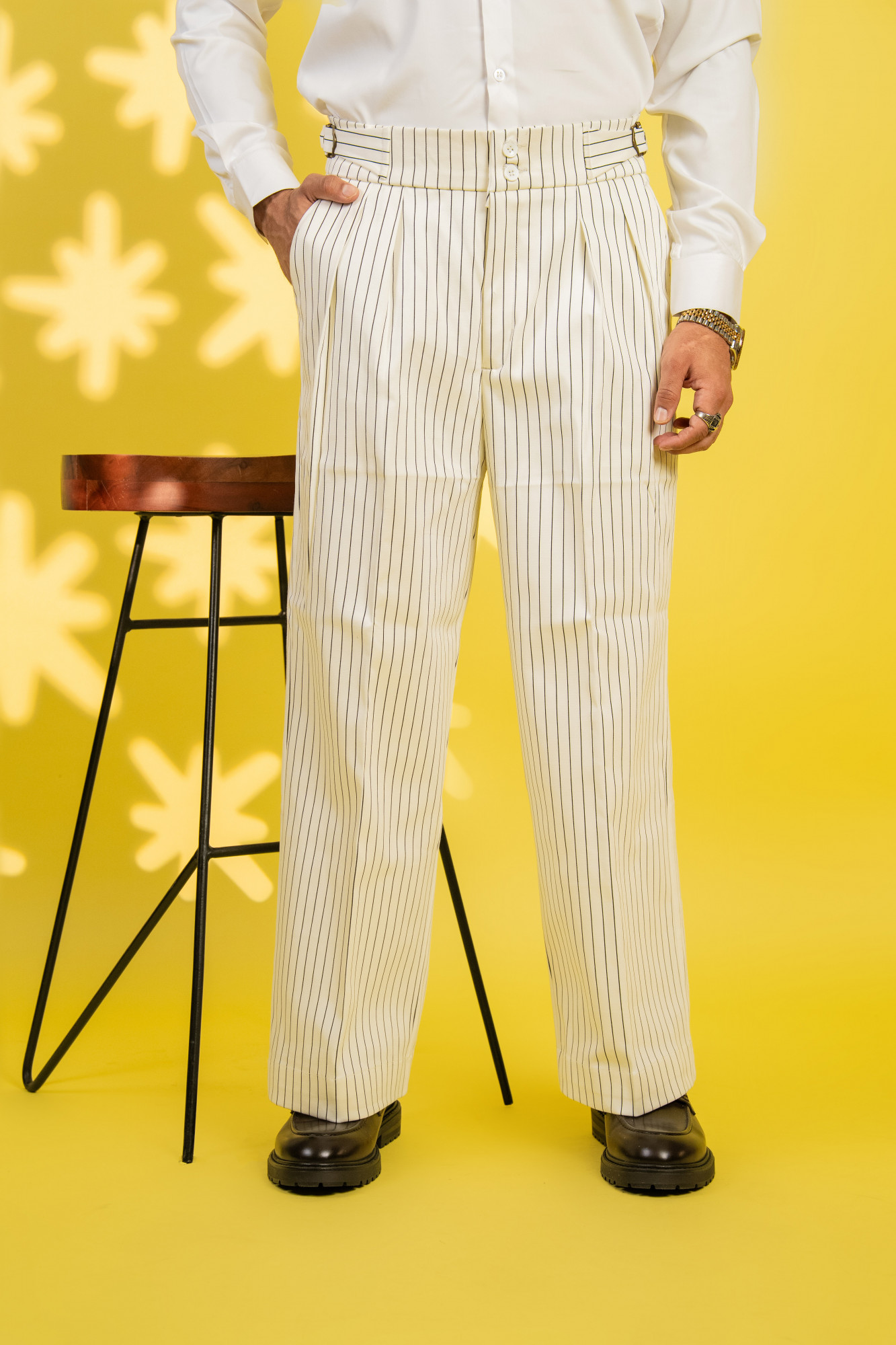 Striped Korean Wide leg Pants In White