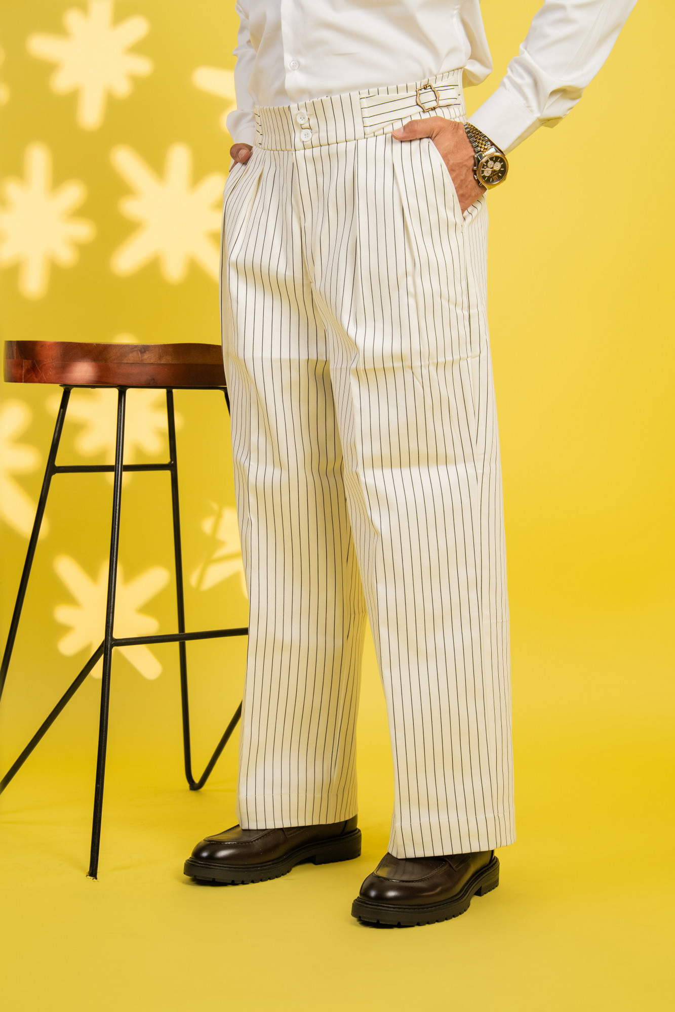 Striped Korean Wide leg Pants In White