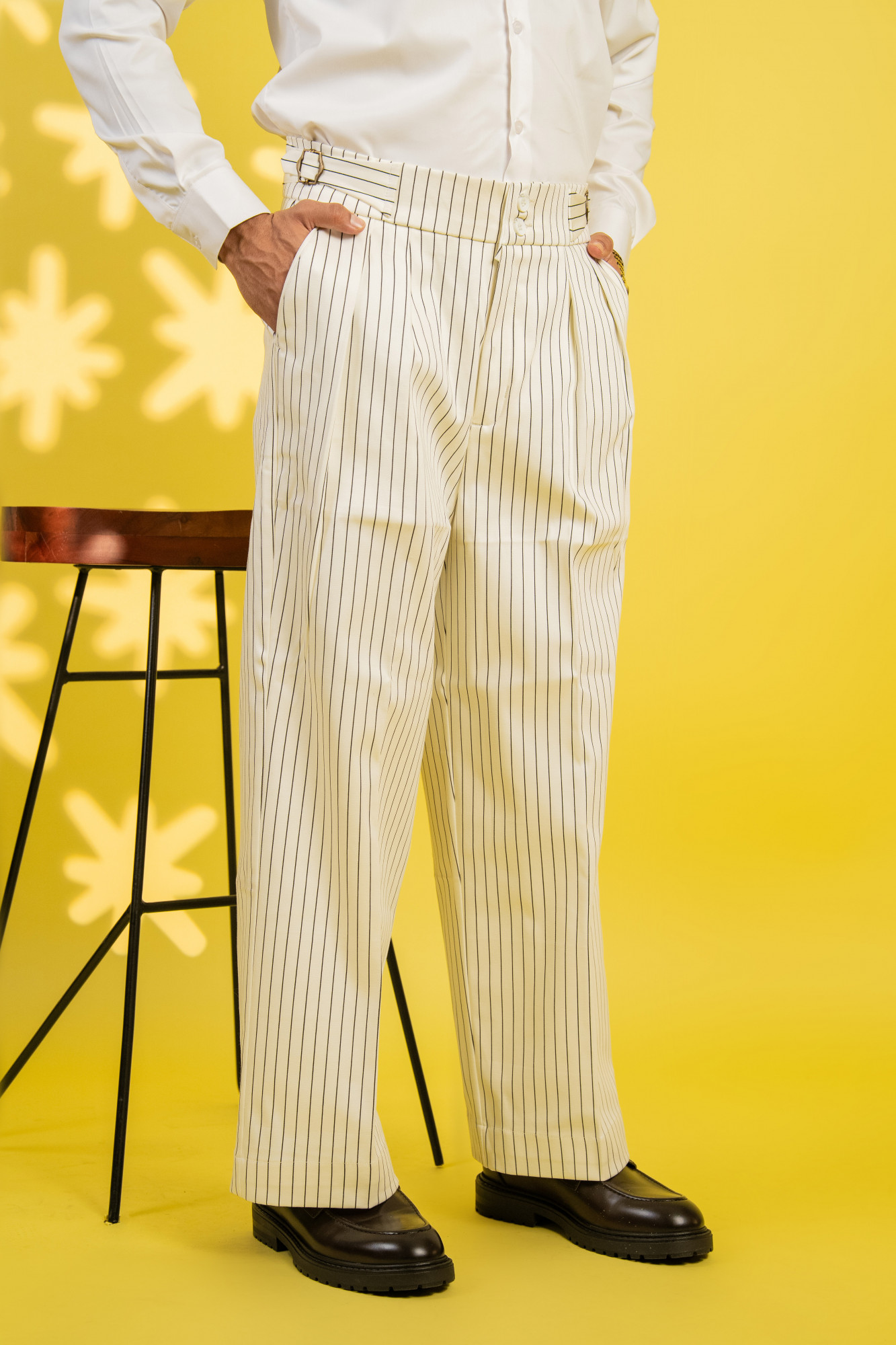 Striped Korean Wide leg Pants In White