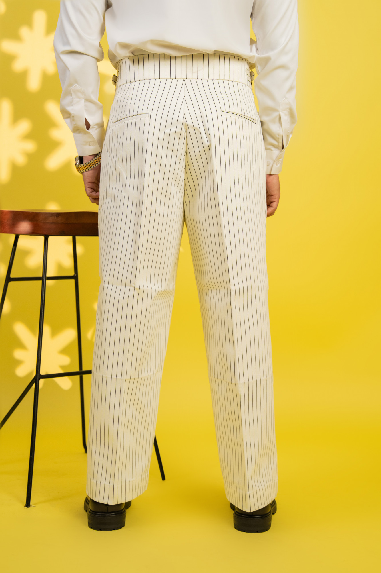 Striped Korean Wide leg Pants In White
