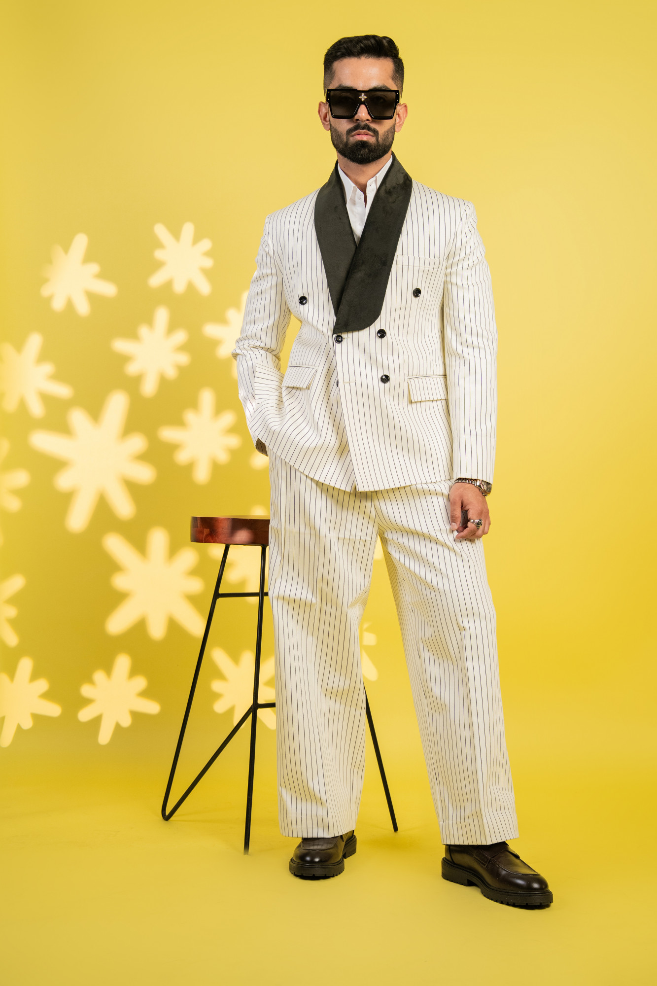 Striped Tailored Fit Blazer In White