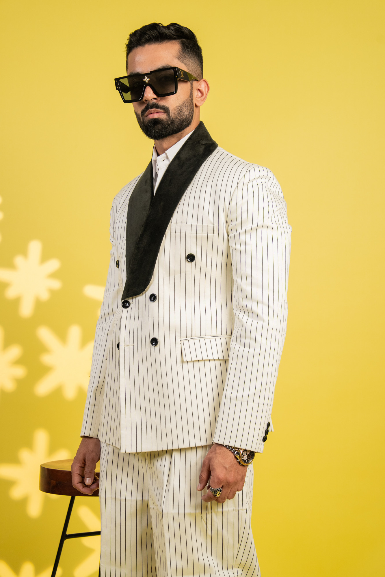 Striped Tailored Fit Blazer In White