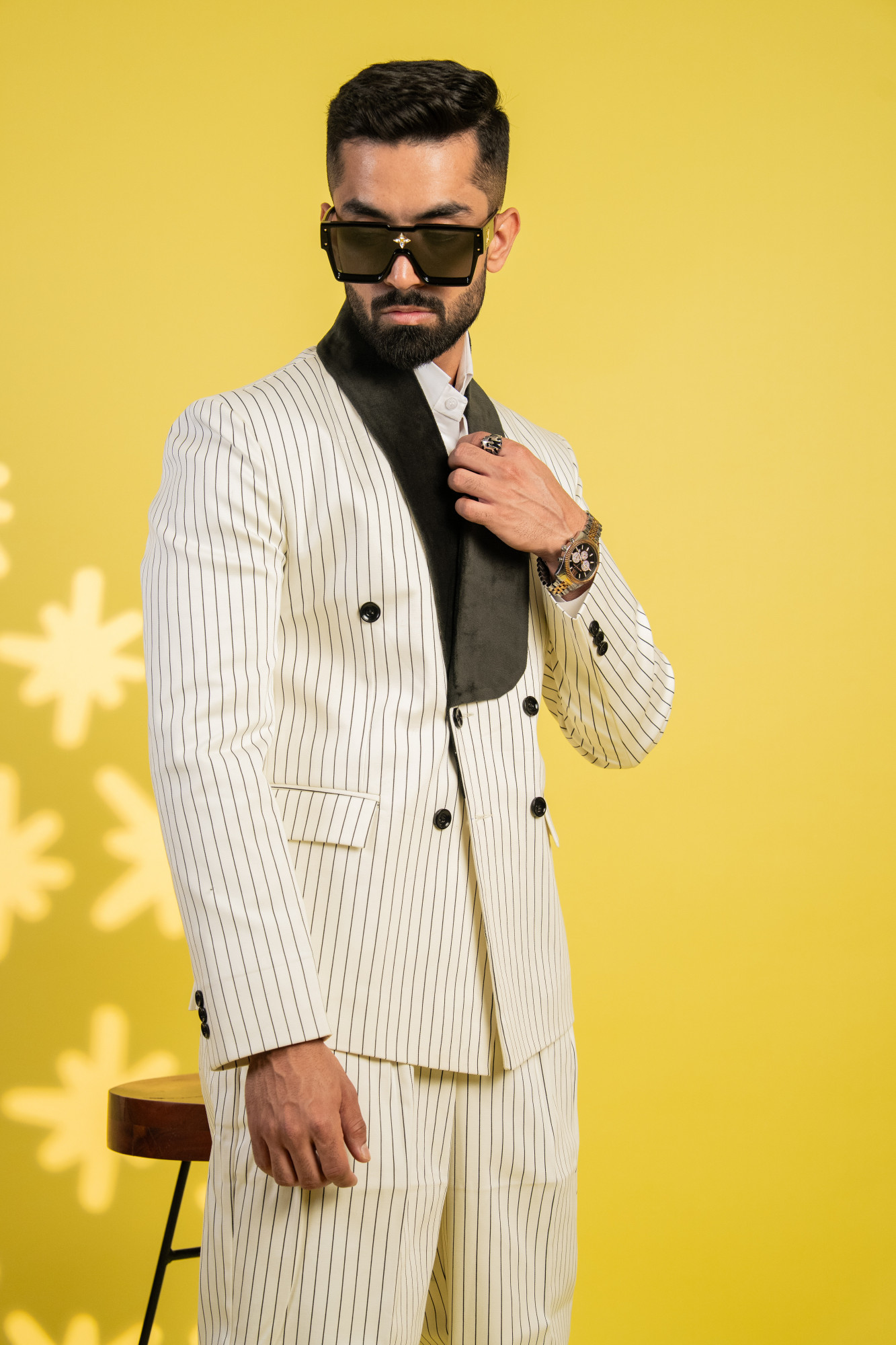 Striped Tailored Fit Blazer In White