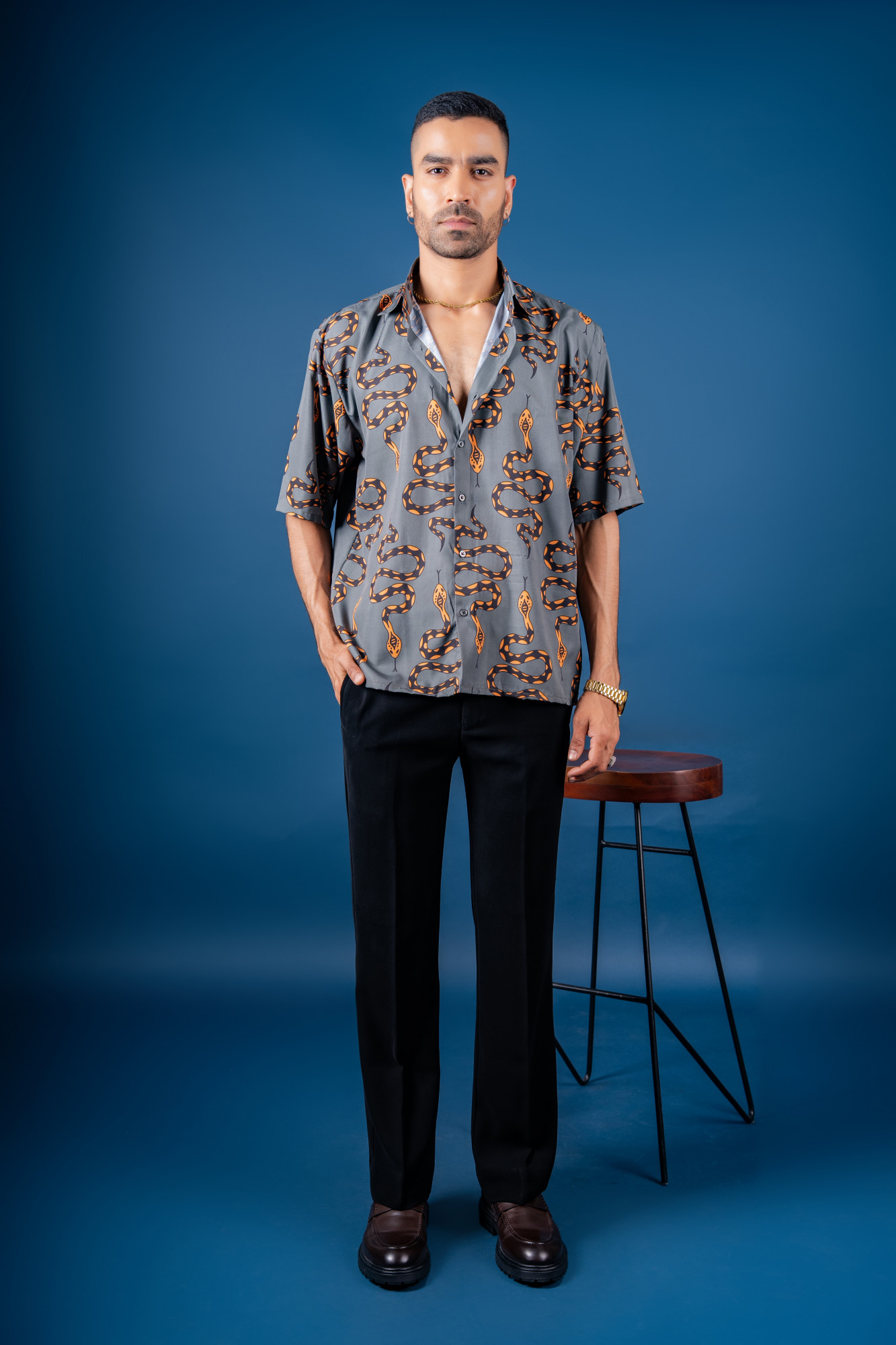 Snake Print Flowing Baggy Shirt