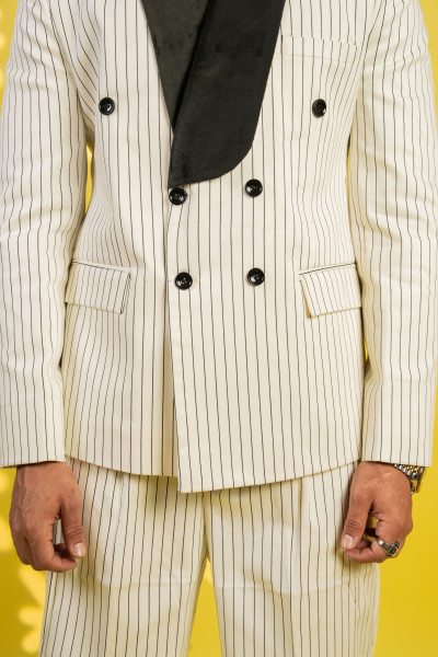 Striped Tailored Fit Blazer In White