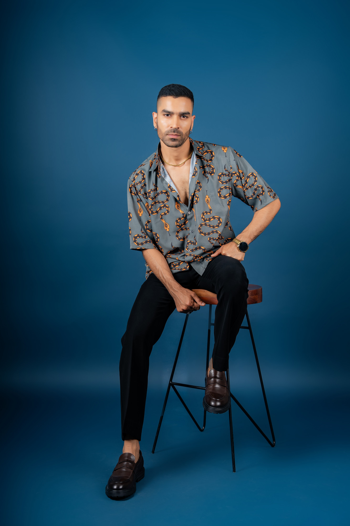 Snake Print Flowing Baggy Shirt