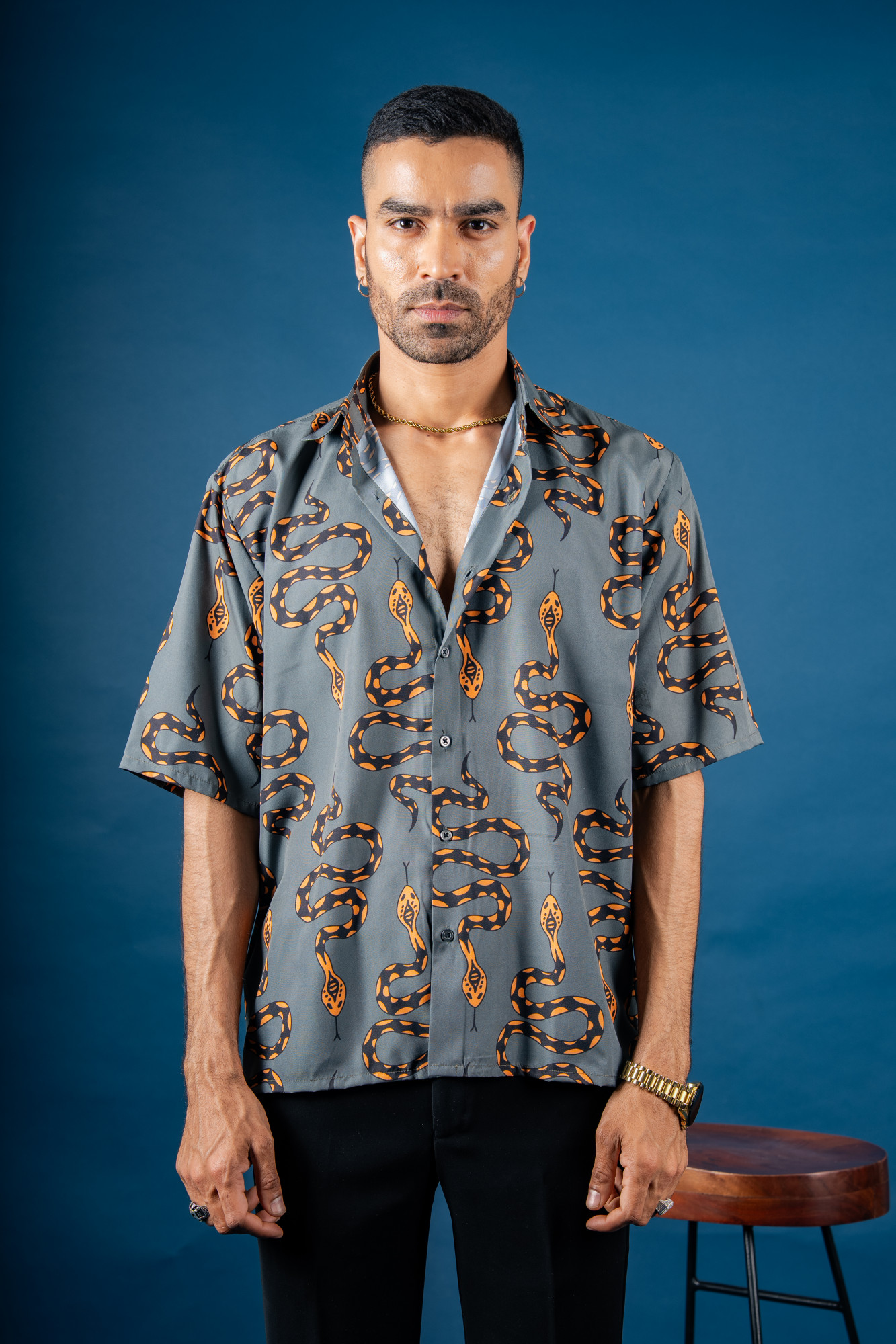 Snake Print Flowing Baggy Shirt