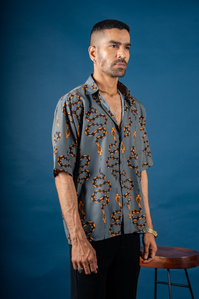Snake Print Flowing Baggy Shirt