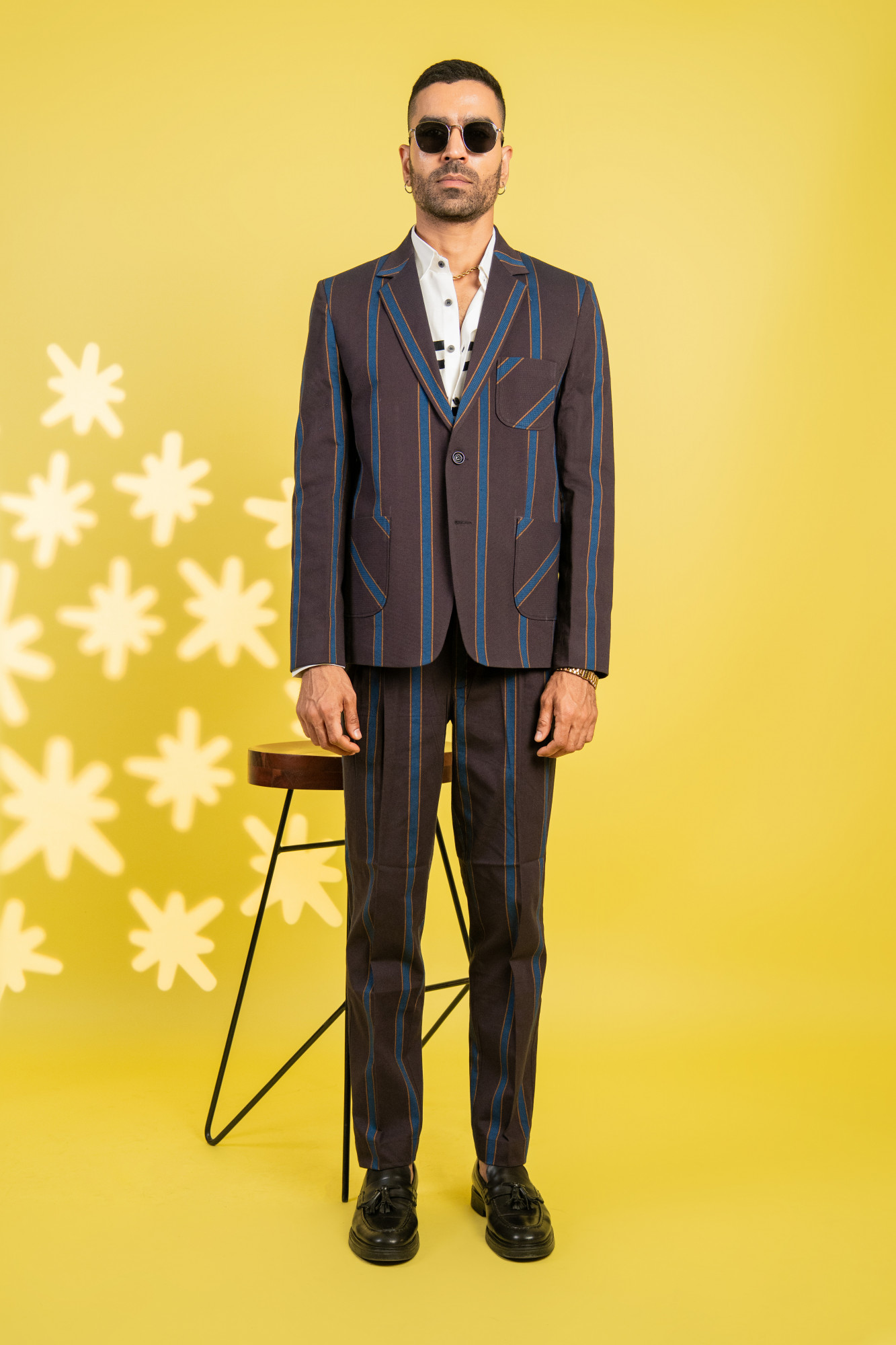 Color Striped Blazer In Brown