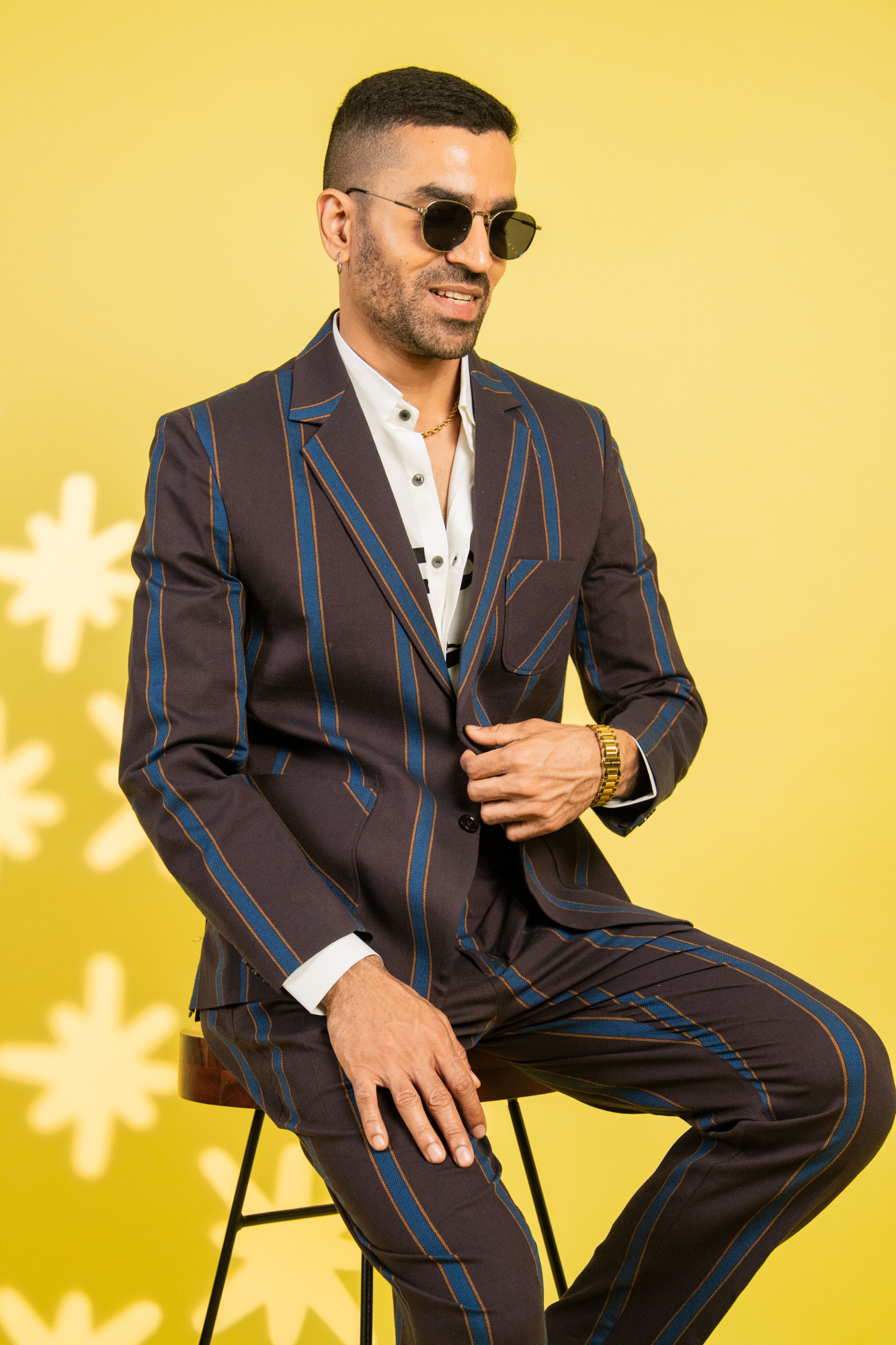 Color Striped Blazer In Brown