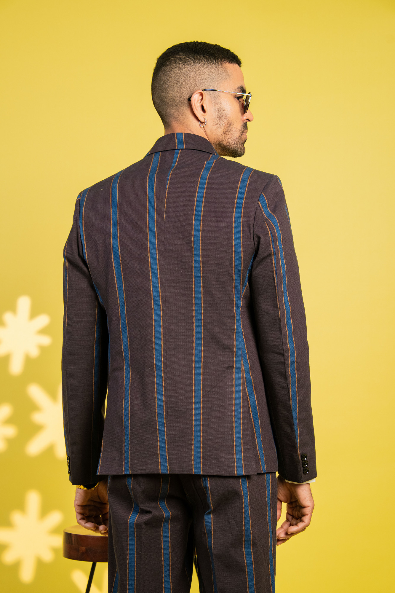 Color Striped Blazer In Brown