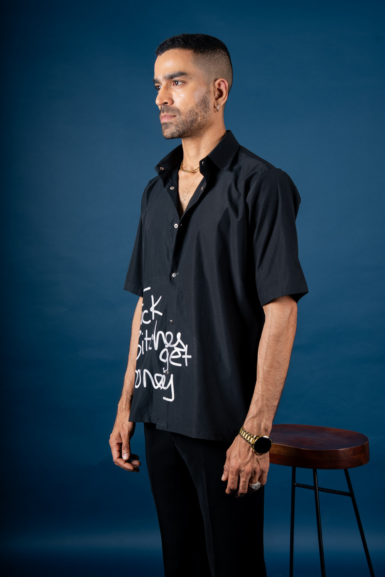 Quoted Baggy Shirt In Black