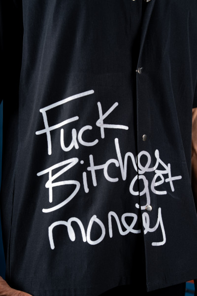 Quoted Baggy Shirt In Black