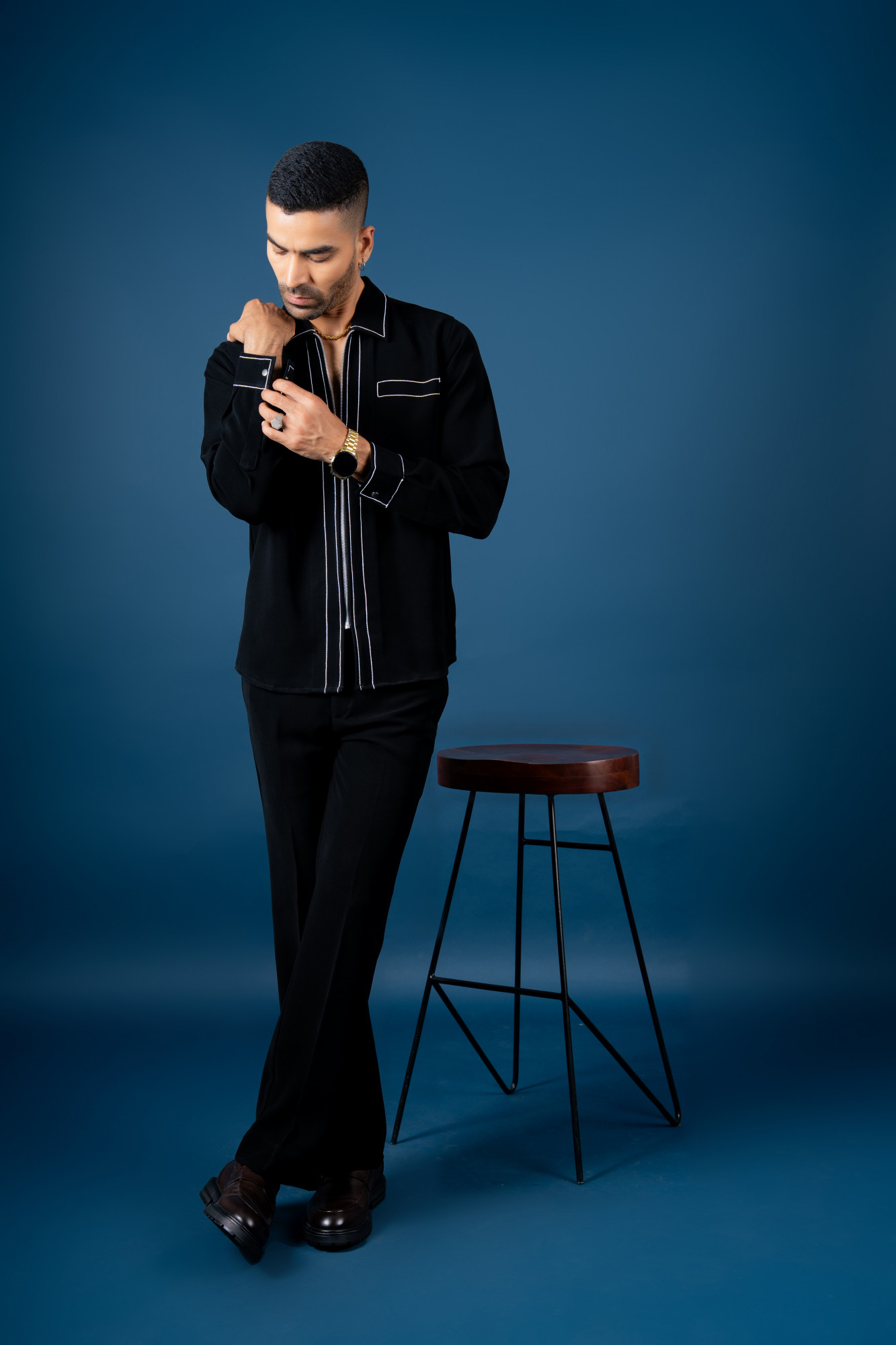 Zed Black Tericott Threaded Zip Shirt