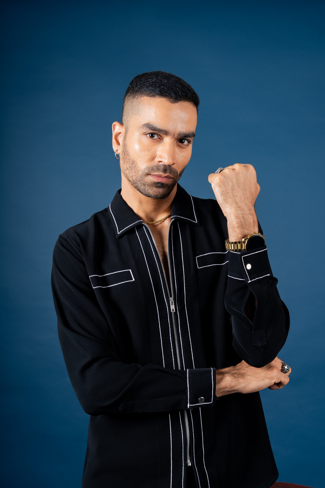 Zed Black Tericott Threaded Zip Shirt