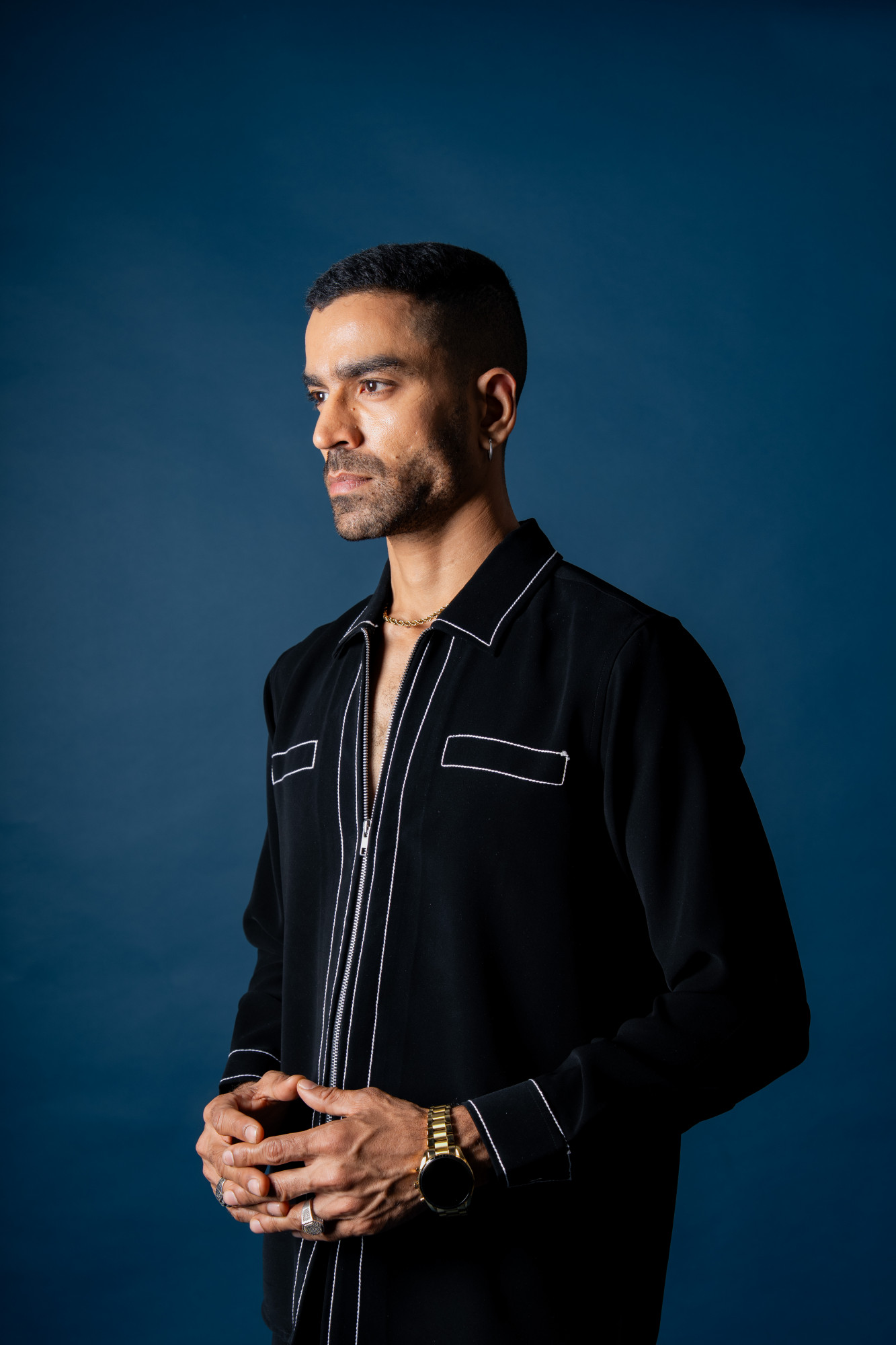 Zed Black Tericott Threaded Zip Shirt