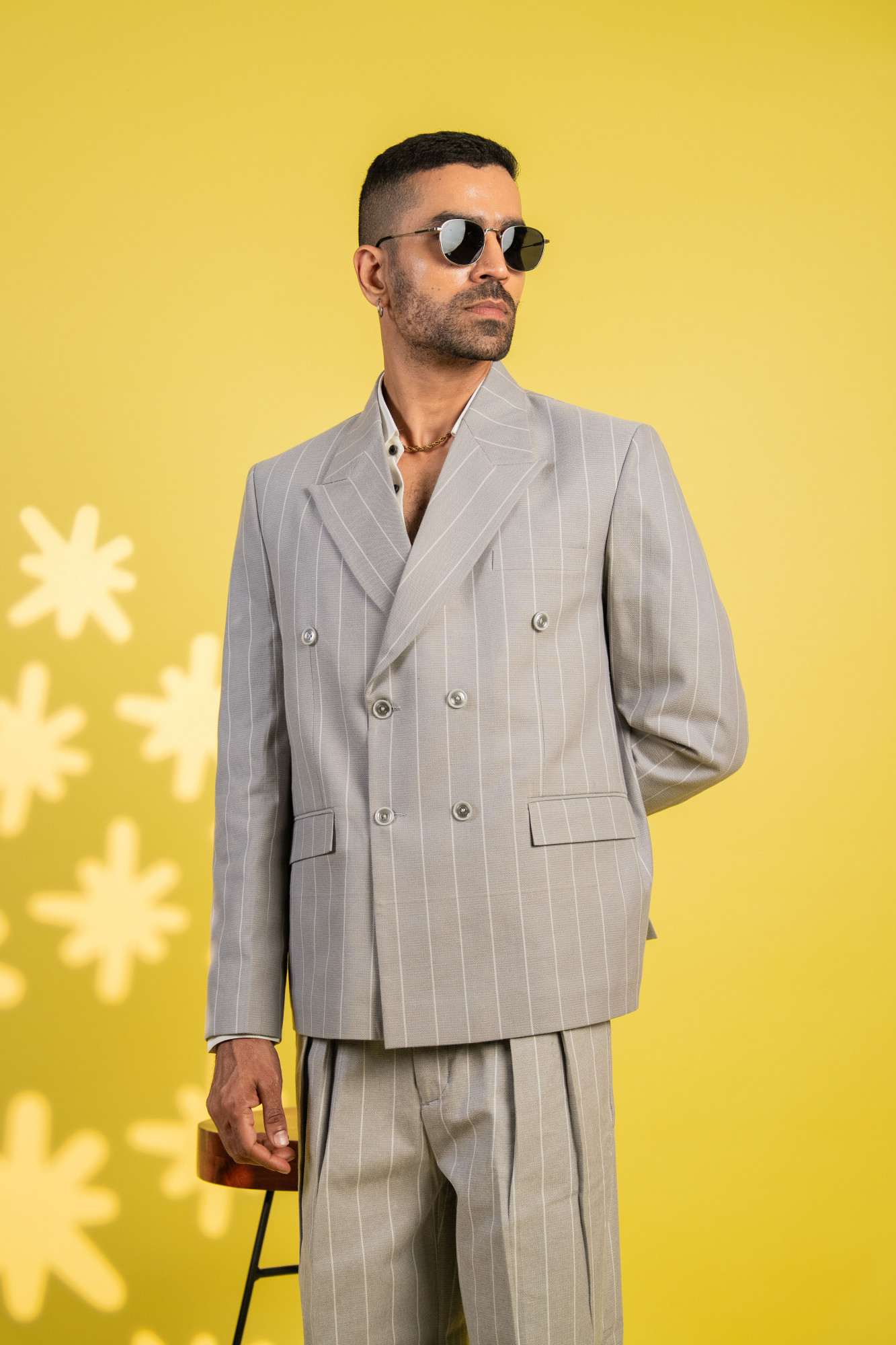 Striped Tailored Blazer In Grey