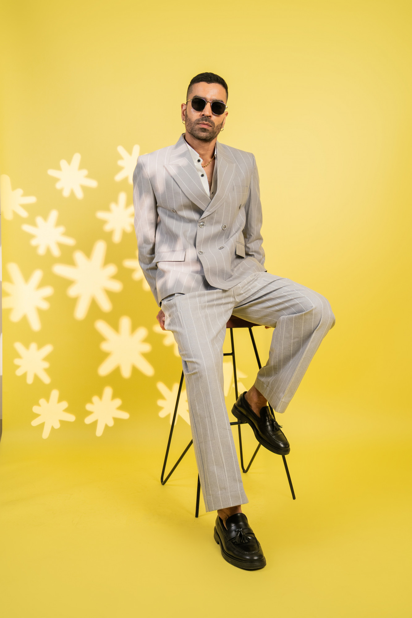 Striped Tailored Blazer In Grey