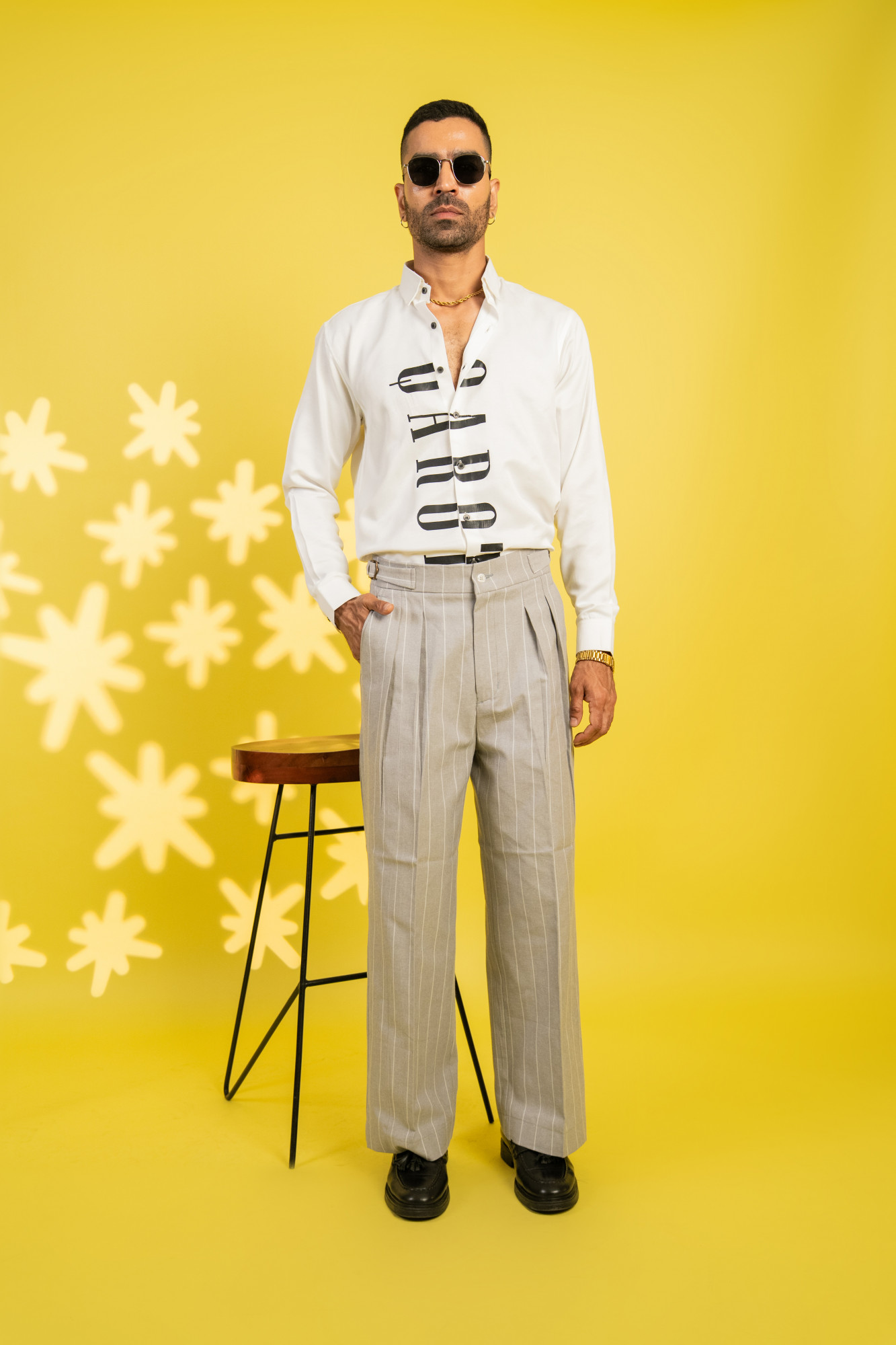 Wide Leg Striped Pants In Grey