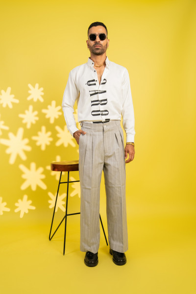 Wide Leg Striped Pants In Grey