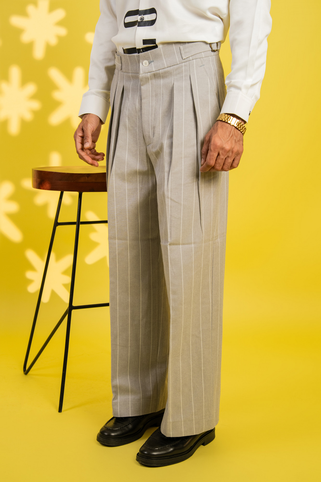 Wide Leg Striped Pants In Grey