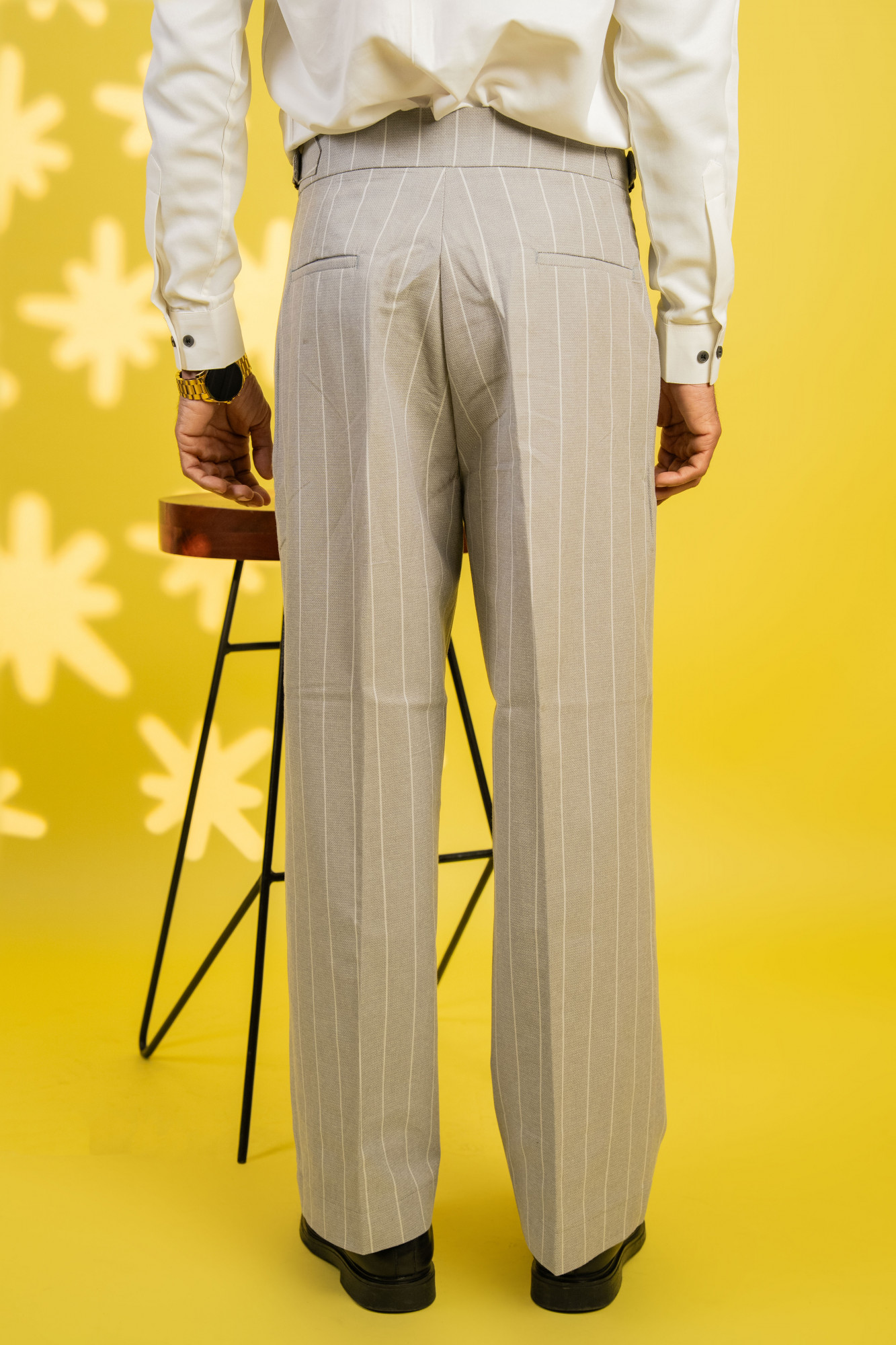 Wide Leg Striped Pants In Grey