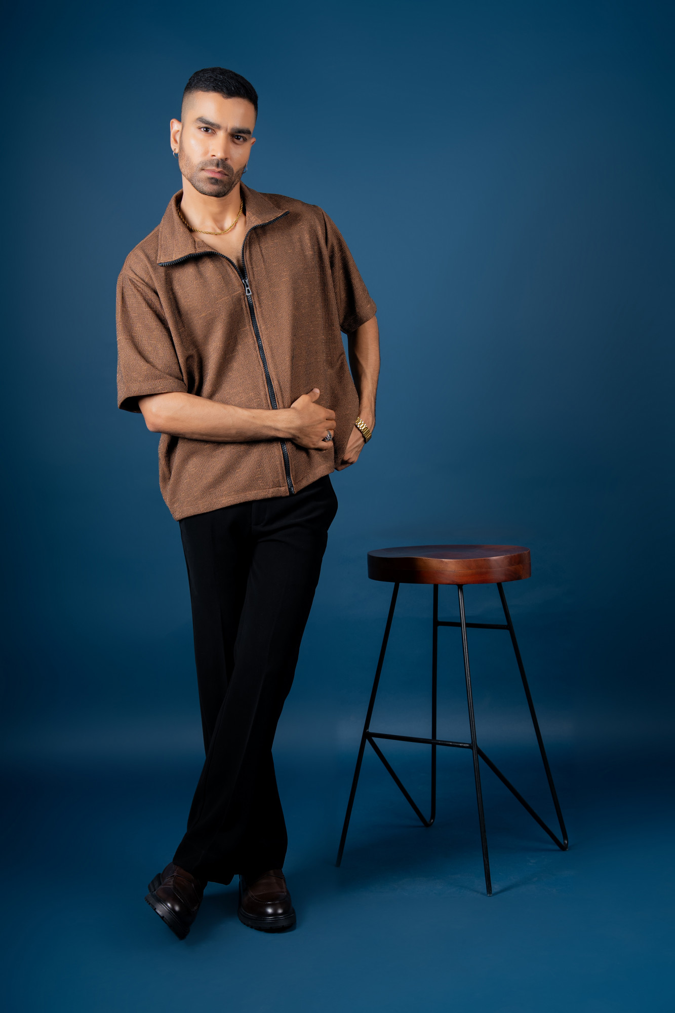 Knitted Zip Shirt In Rustic