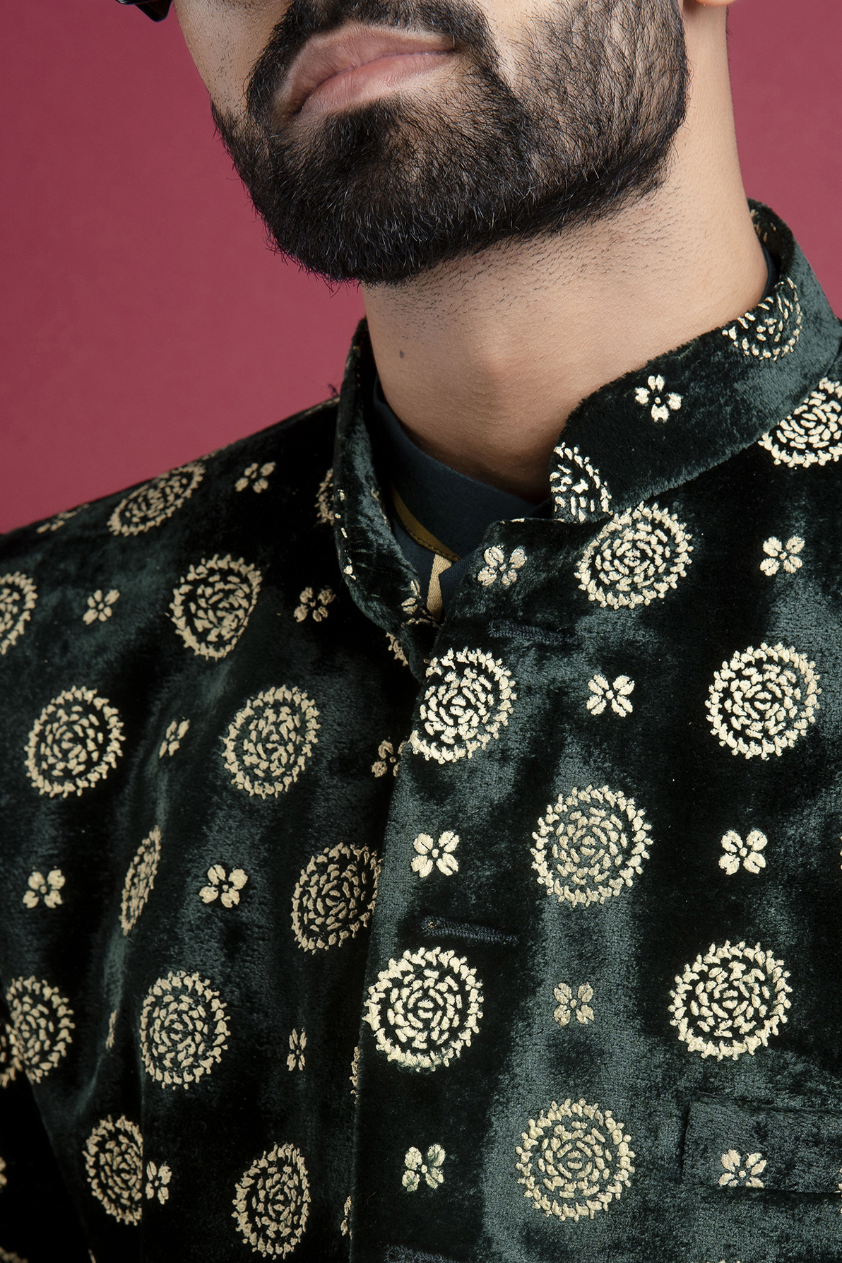 Velvet Bandhgala In Green