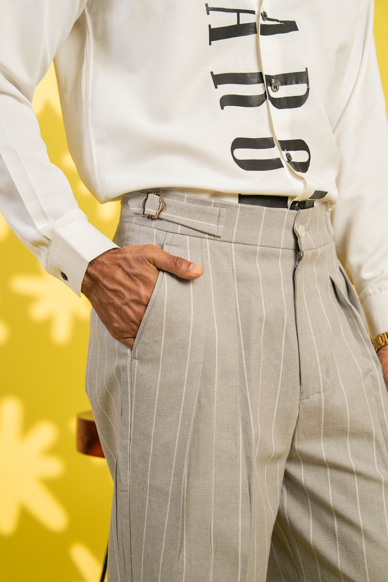 Wide Leg Striped Pants In Grey