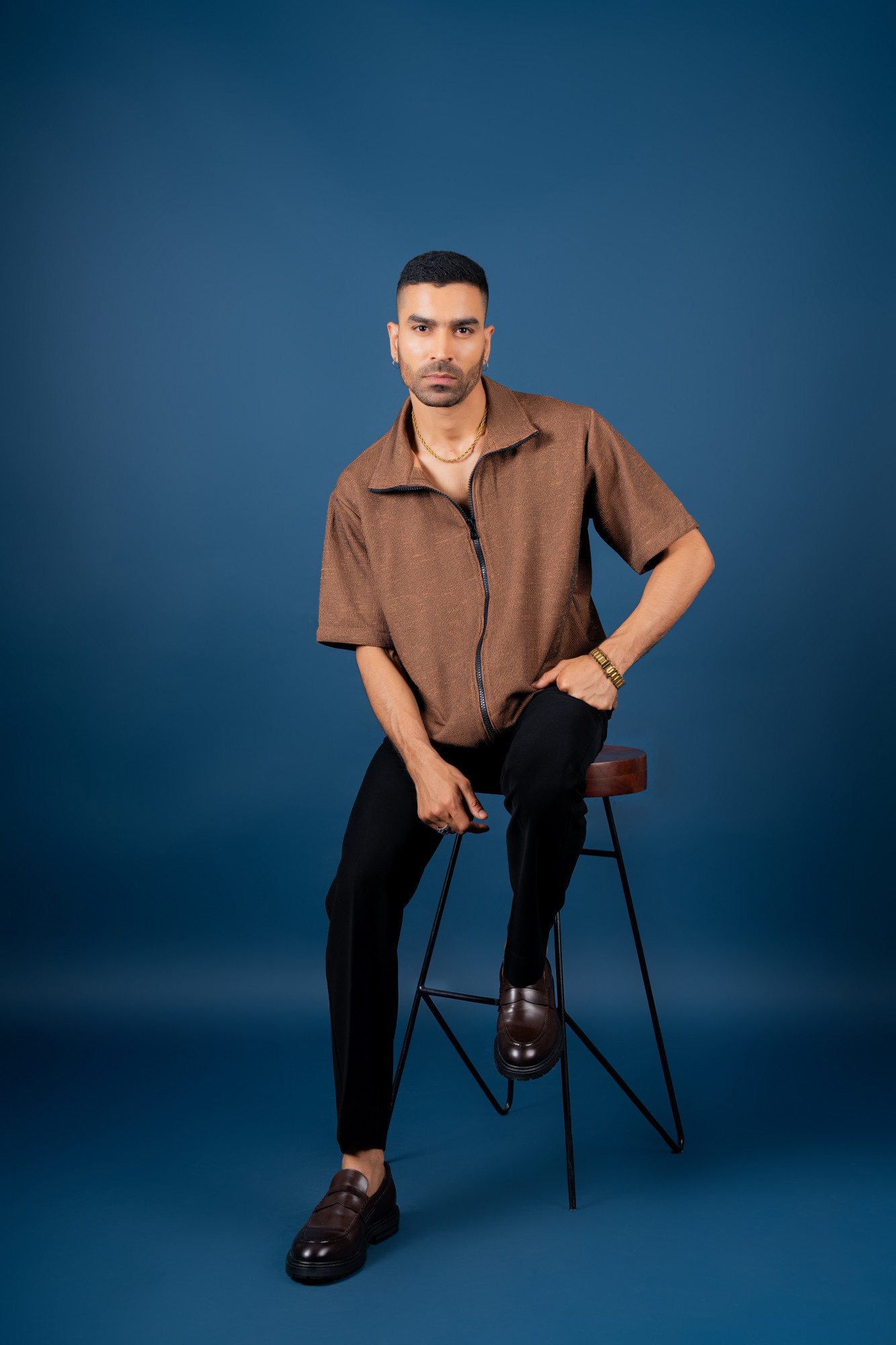 Knitted Zip Shirt In Rustic