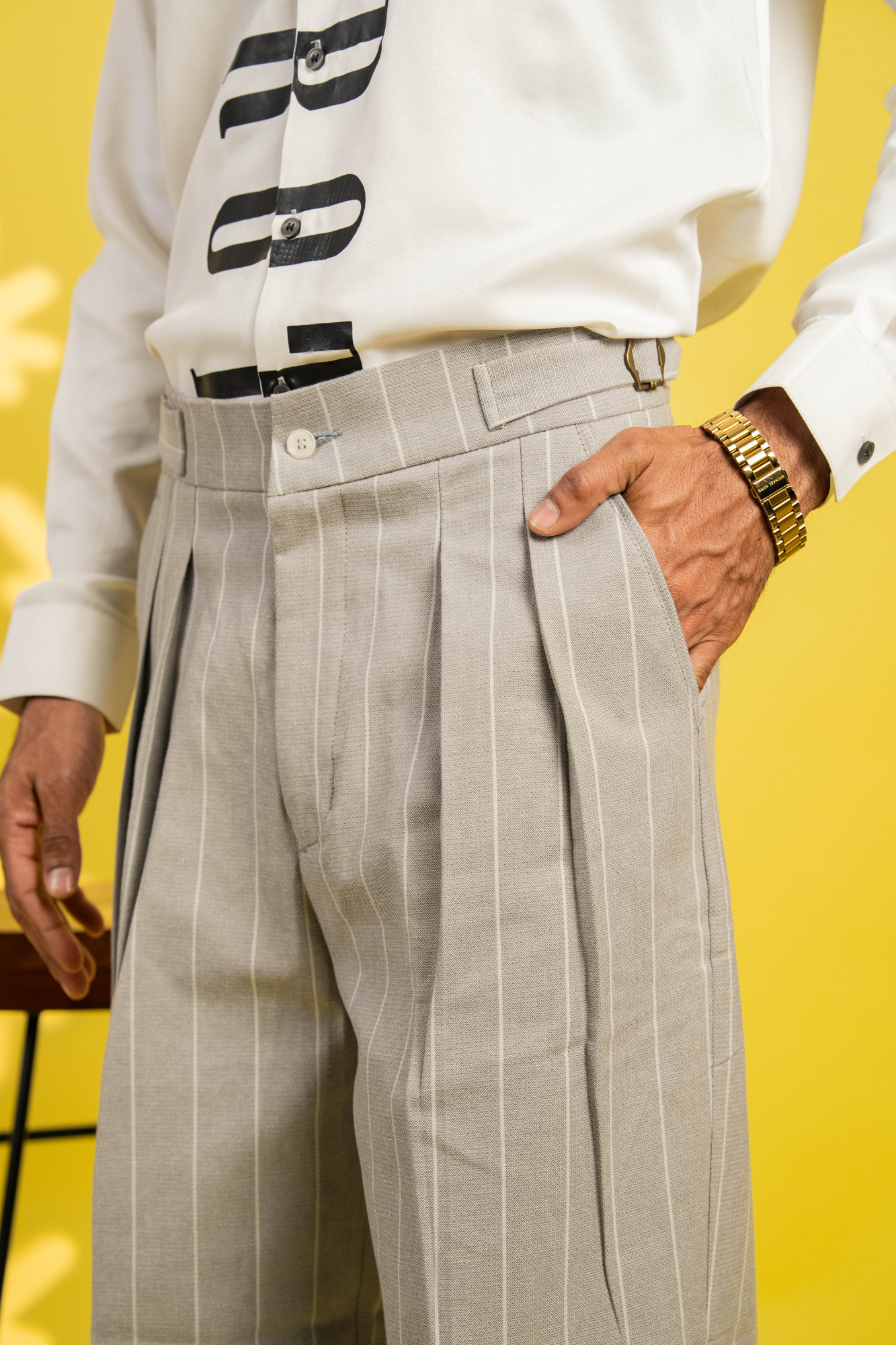 Wide Leg Striped Pants In Grey