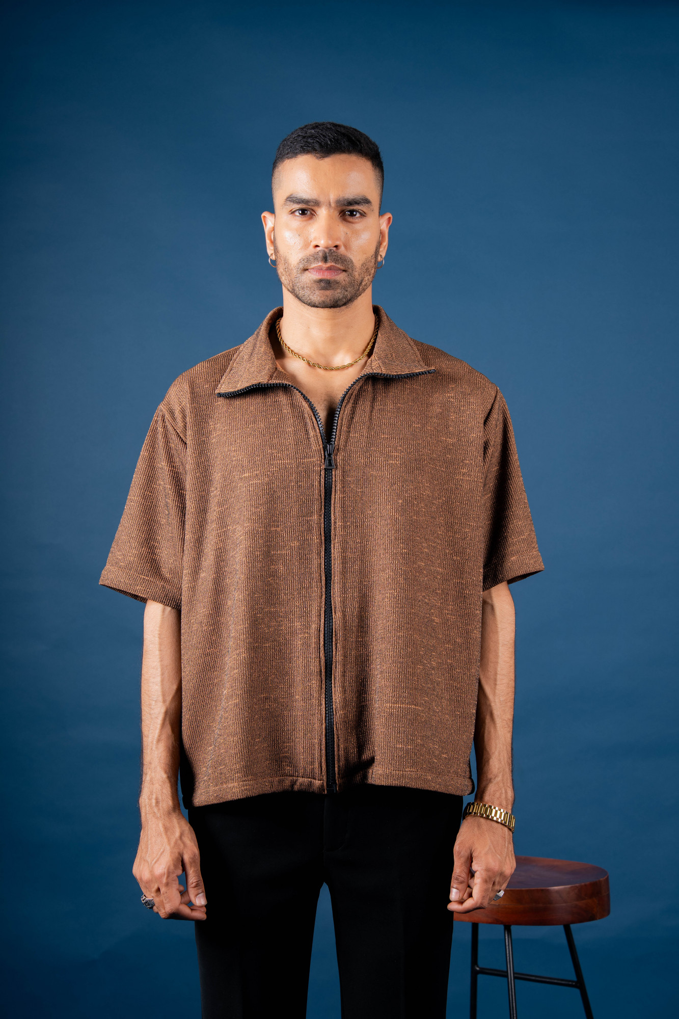 Knitted Zip Shirt In Rustic