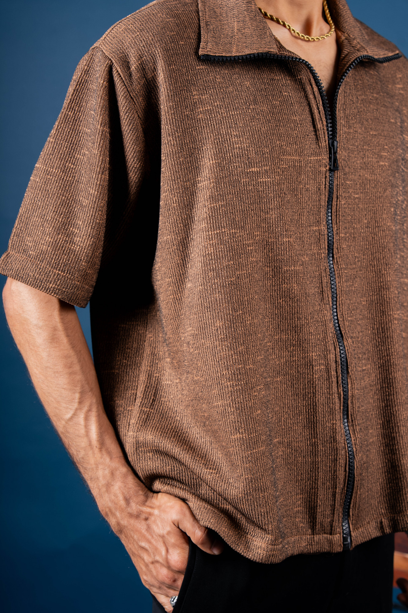 Knitted Zip Shirt In Rustic