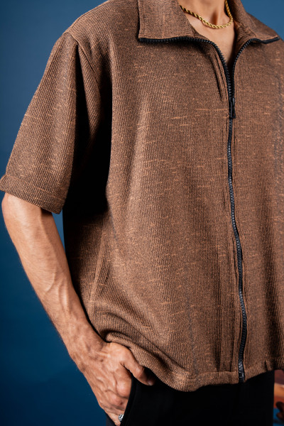 Knitted Zip Shirt In Rustic
