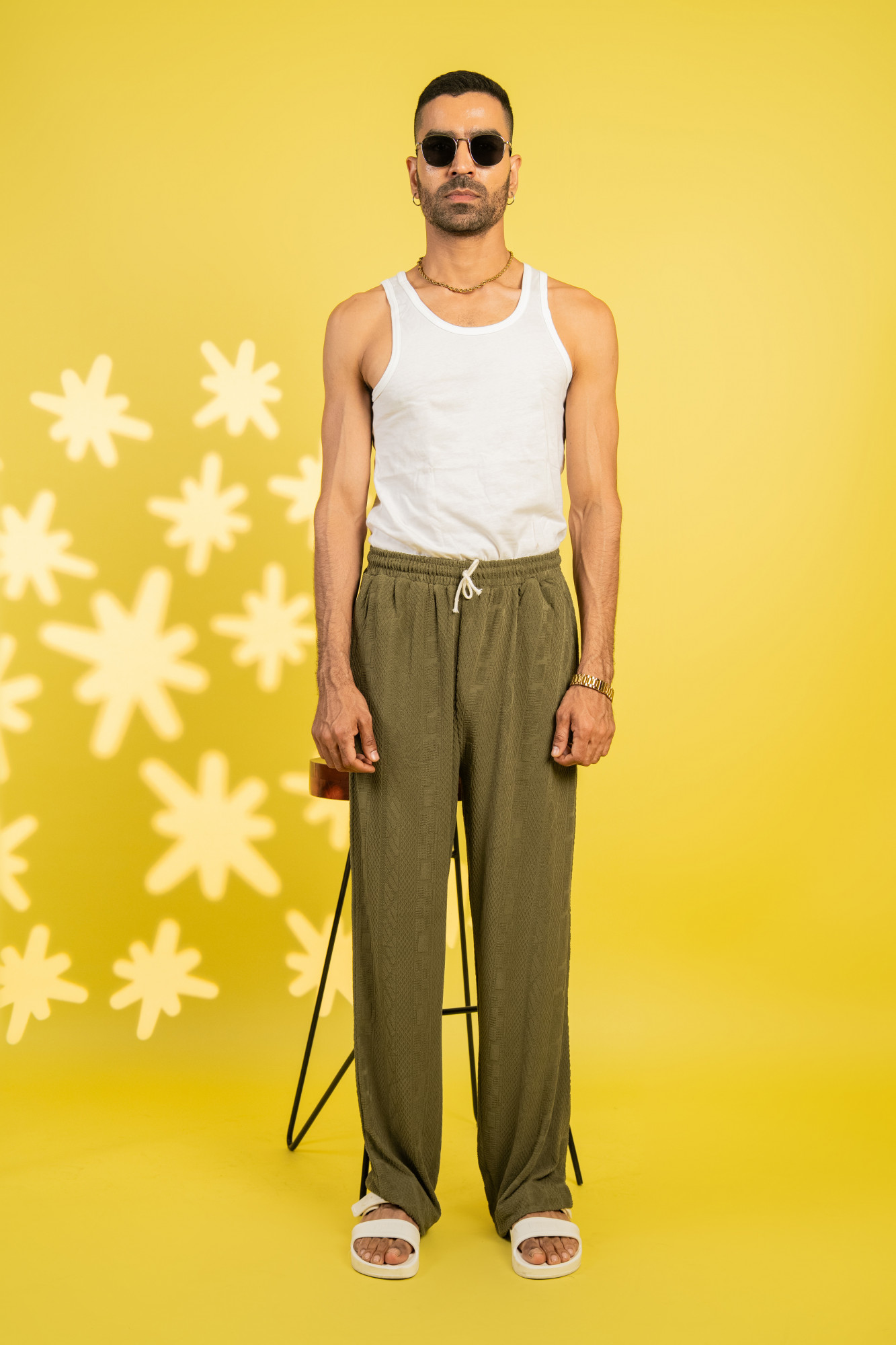 Textured Knit Lounge Pants In Olive