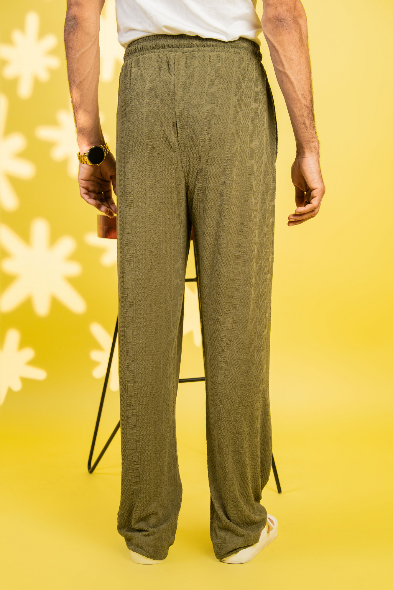 Textured Knit Lounge Pants In Olive
