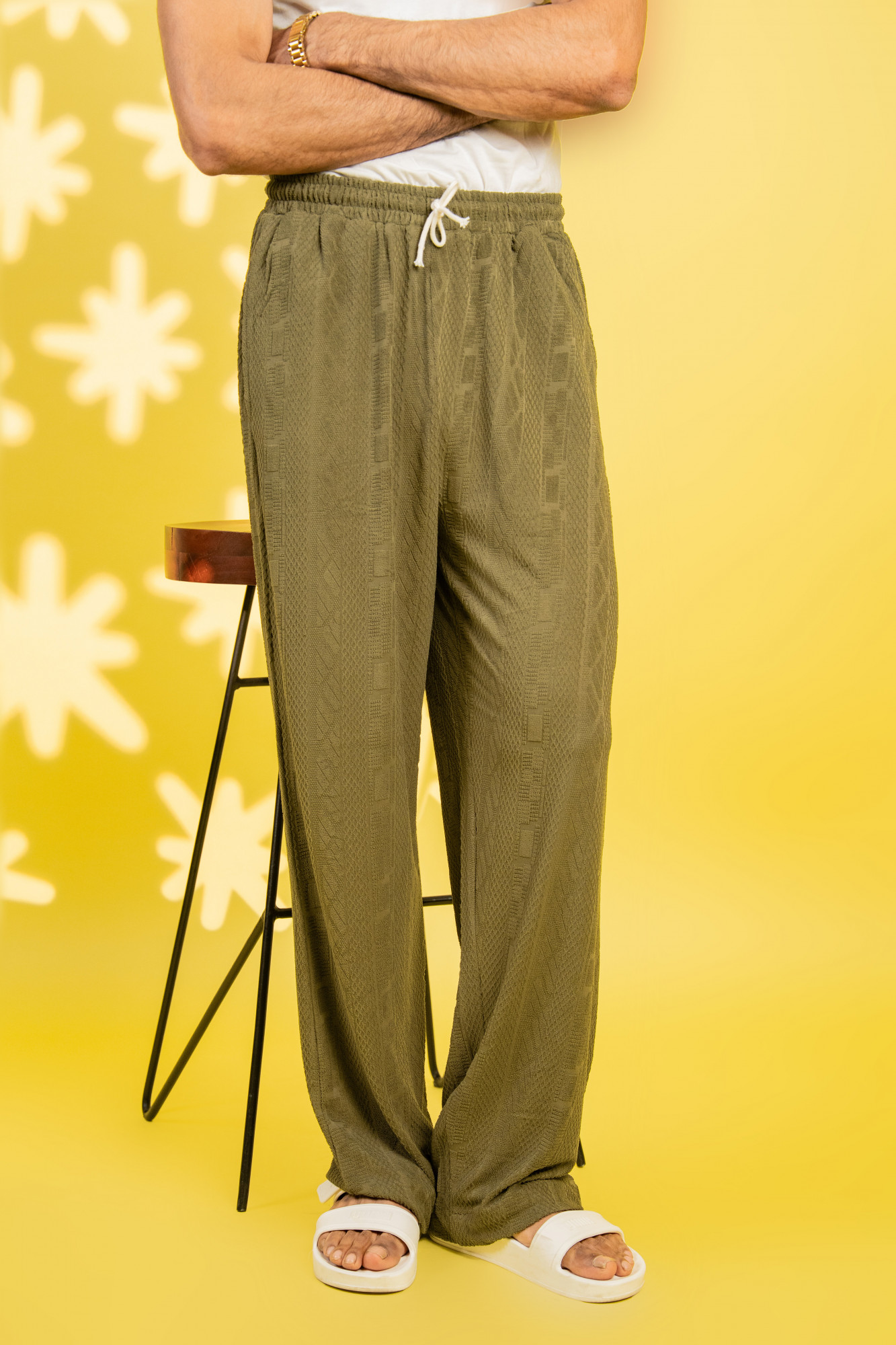Textured Knit Lounge Pants In Olive