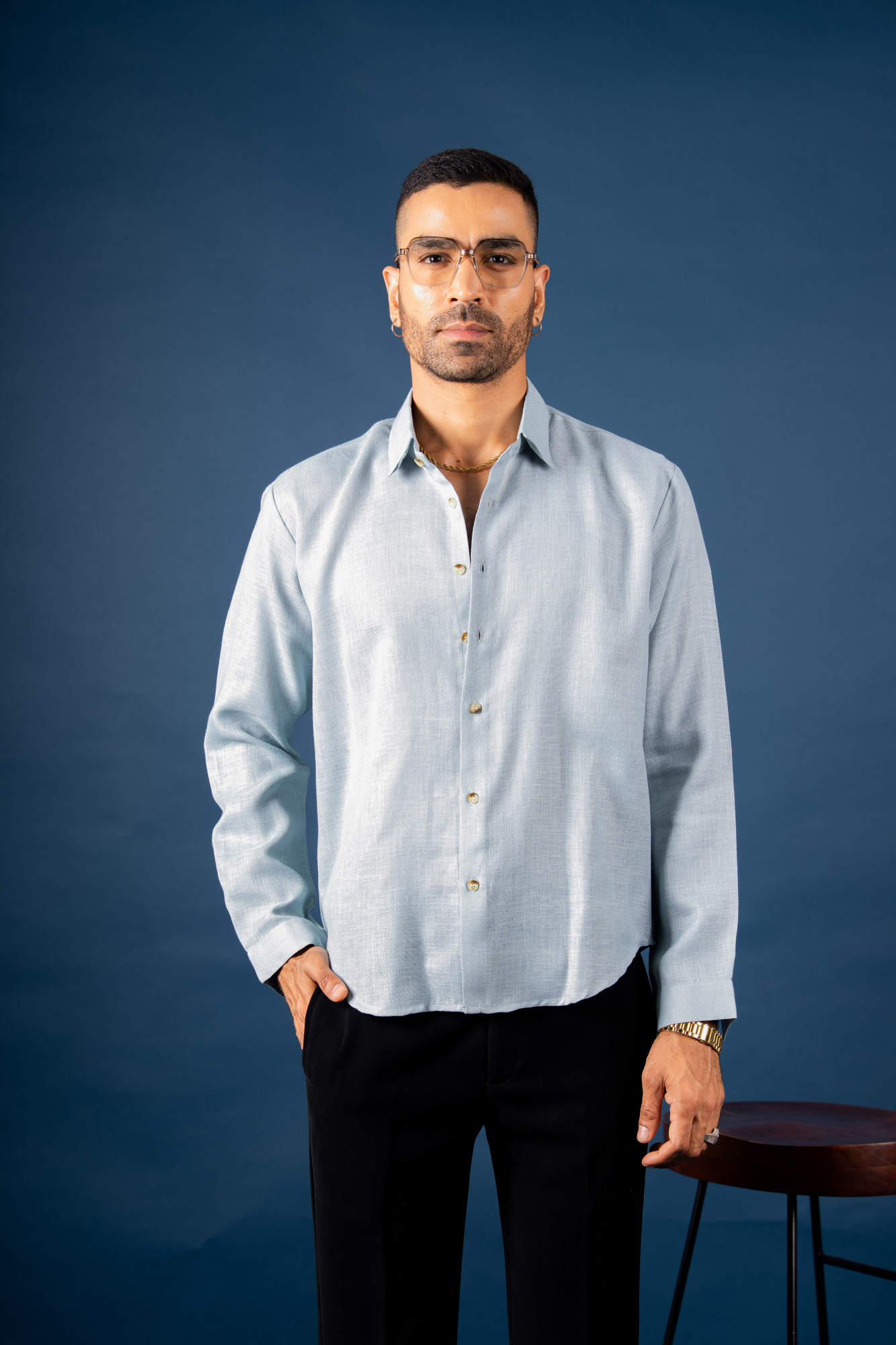 Powder Blue Linen Shirt