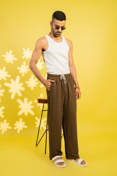 Textured Knit Lounge Pants In Brown